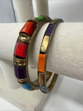 Vintage Brass & Wood Bracelet Stack